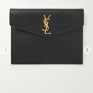 New with tag, Saint Laurent Uptown Baby textured-leather pouch